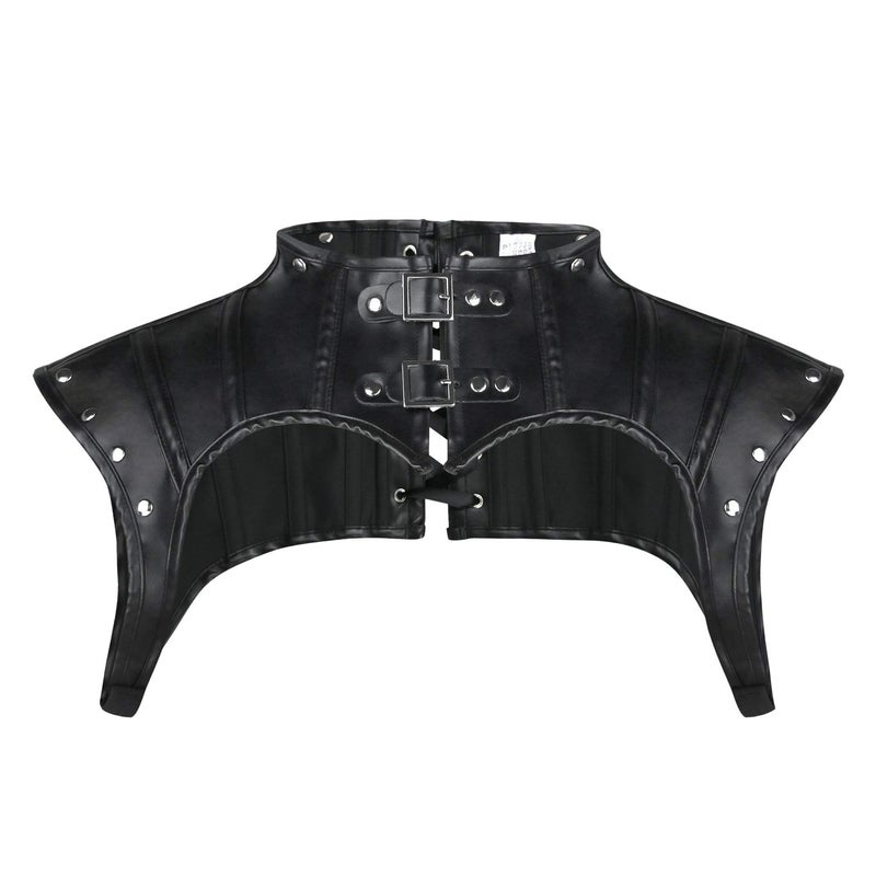 Charmian Women's Steampunk Gothic Accessories PU Leather Pauldron Collared Rivet Armor Costume Shrug Jacket Black Medium - Image 1